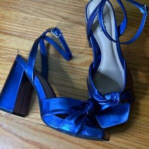 MIA - Shiny Blue, Block Heel, Ankle Strap Sabdals